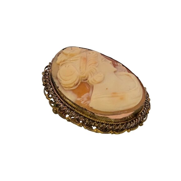 Vintage Gold Filled Or Brass Beautifully Carved Cameo Brooch Pendant (A7707) - Picture 3 of 6